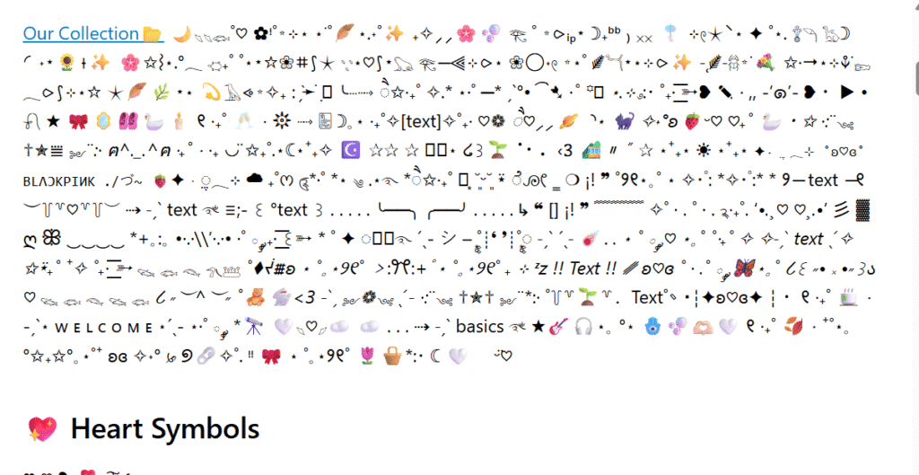 Colorful aesthetic symbols and heart emojis for Instagram bio decoration