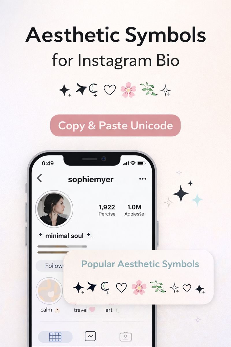 Aesthetic symbols copy and paste for Instagram bio, minimal Unicode icons for aesthetic text and usernames