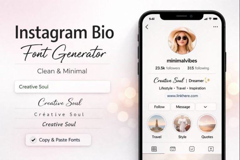 Instagram bio font generator preview showing clean and minimal stylish text fonts for profile bios